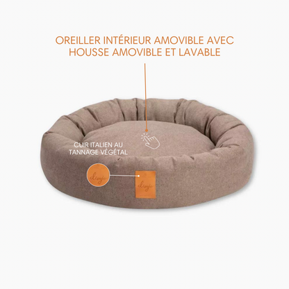 Lit pour chien rond Donut Déhoussable - Taupe - Denjo Dogs