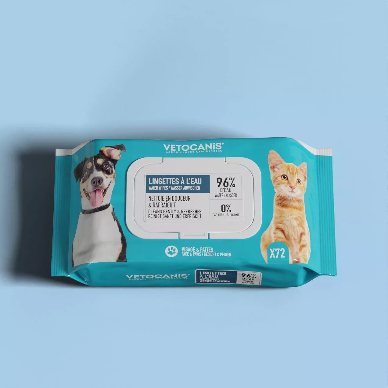 Lingettes Nettoyantes biodégradables pour Chat et Chien - Lot de 2 - Vetocanis